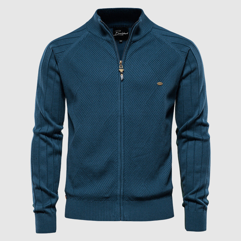 Herre Zip-Up Cardigan med Ribbet Design