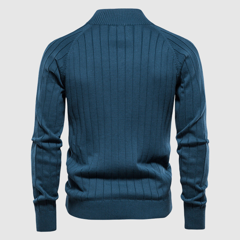 Herre Zip-Up Cardigan med Ribbet Design