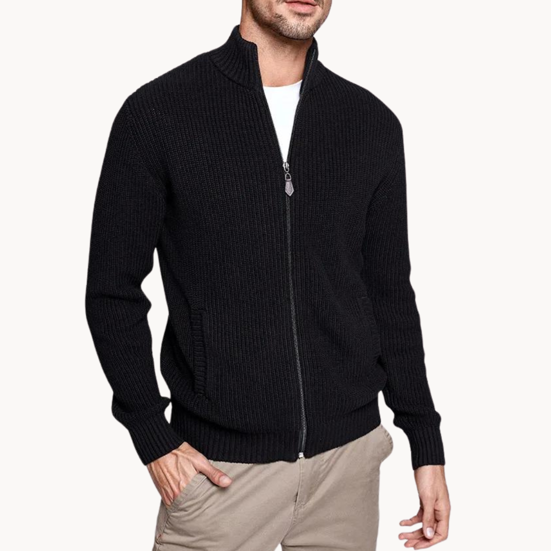 Herre Zip Neck Sweater Ribbet Design