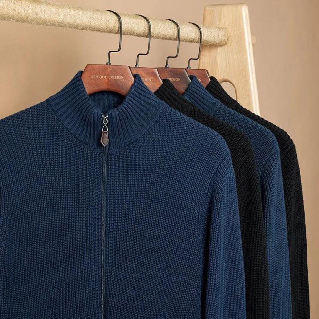 Herre Zip Neck Sweater Ribbet Design