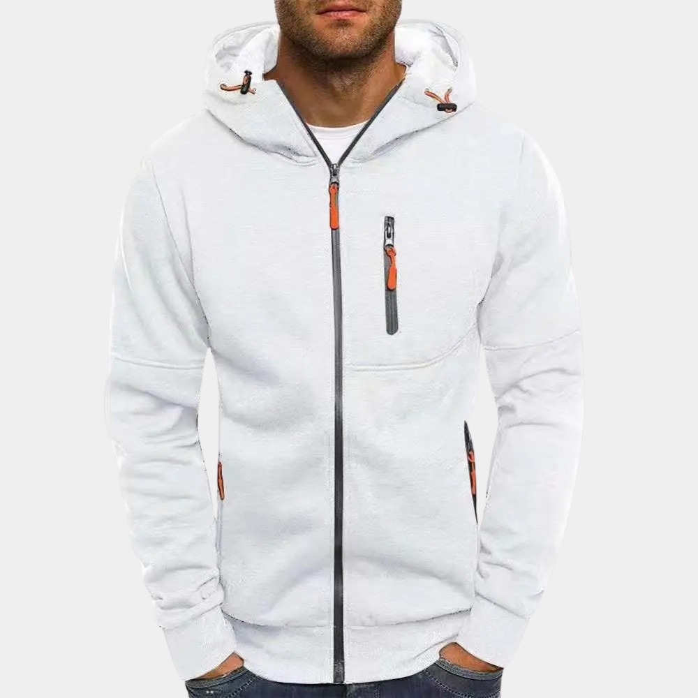 Herresweater med lynlås og hætte