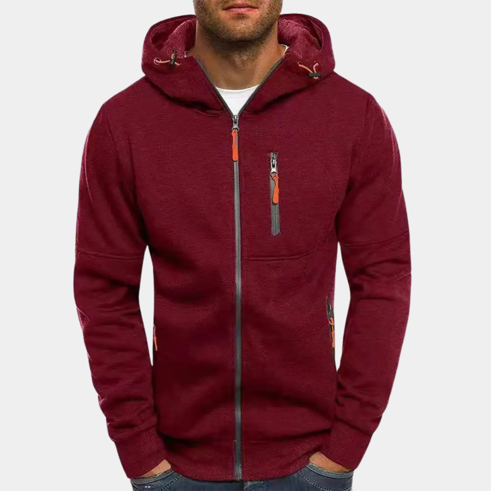Herresweater med lynlås og hætte