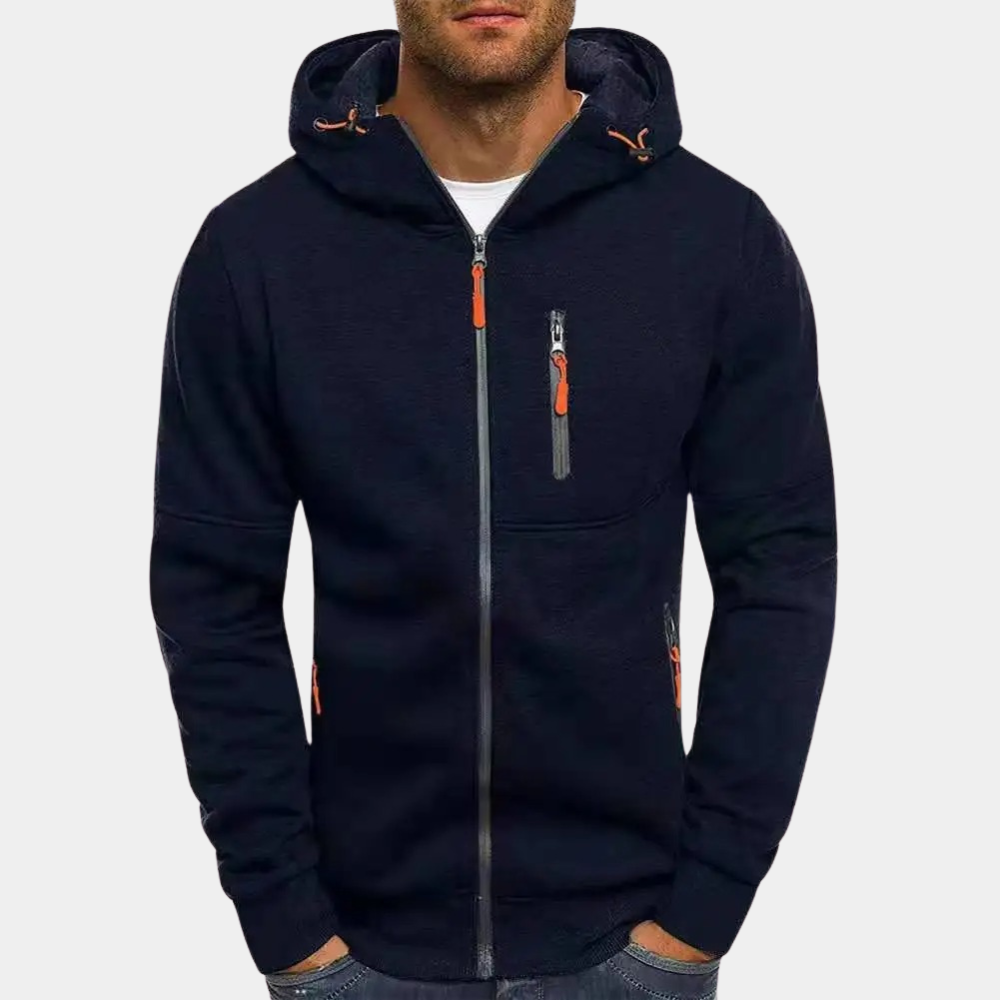 Herresweater med lynlås og hætte
