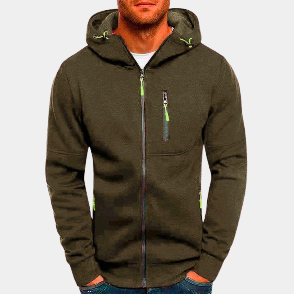Herresweater med lynlås og hætte