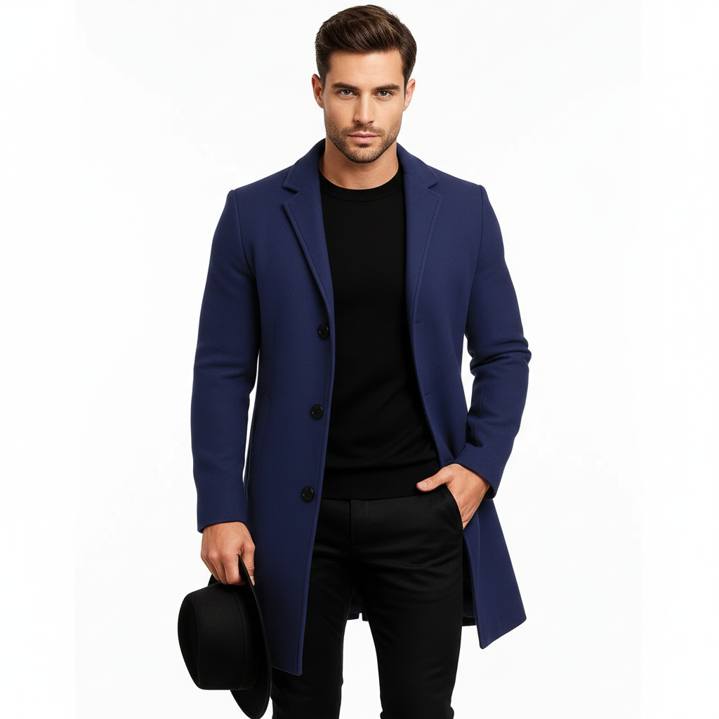 Ian Herre Vinterfrakke | Lang Knappet Frakke | Vindafvisende & Elegant Design