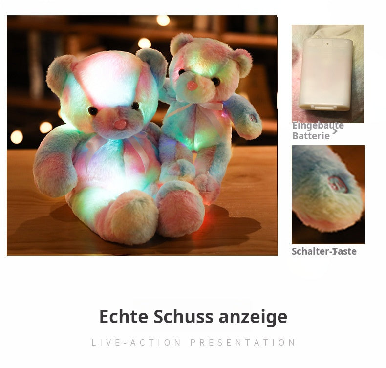 GlowBear | Farverig LED Lys Teddybjørn Plush Legetøj Juletilbud