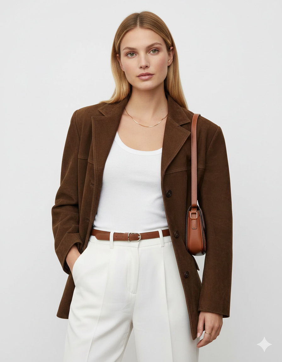 Sienna Suede Blazer til kvinder – Elegant jakke med moderne snit i brun ruskind