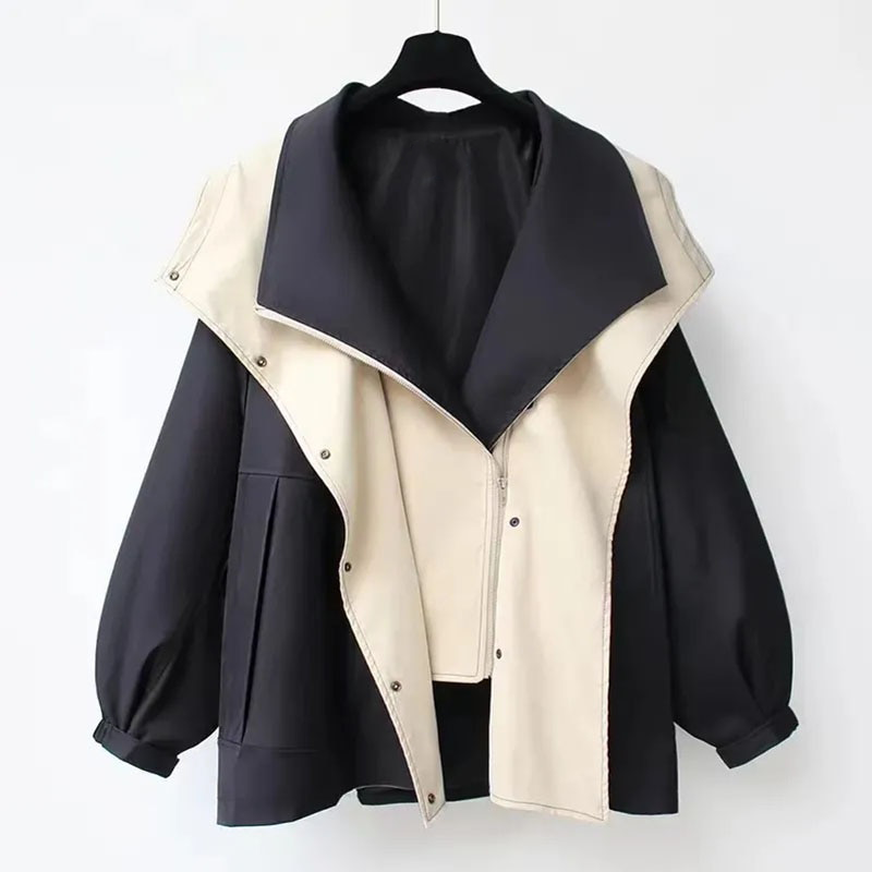 Mikyla Manteau Trench Kvinde – Chic Bicolor Moderne & Varm til Efterår Vinter Elegant