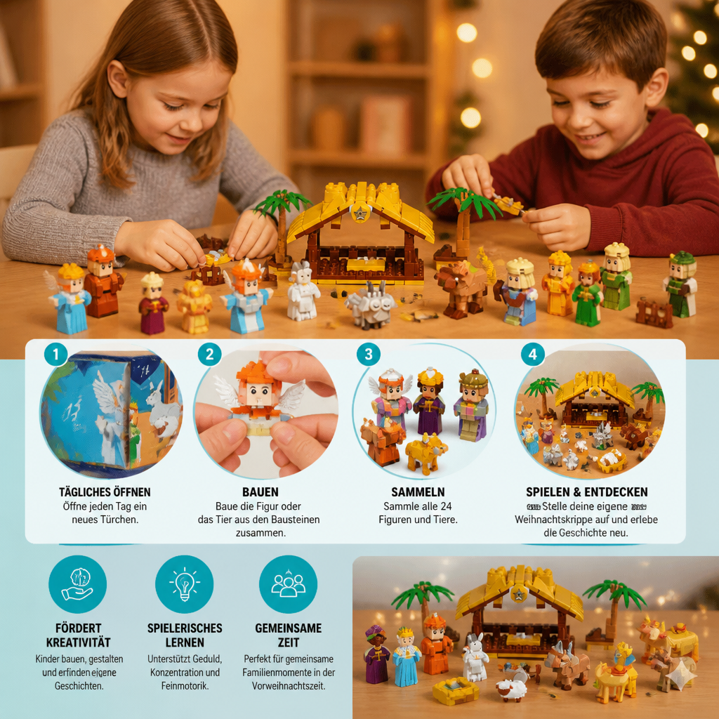 Julkrubba Byggstenar Adventskalender – 24 Dagar Fyllda med Julfigurer