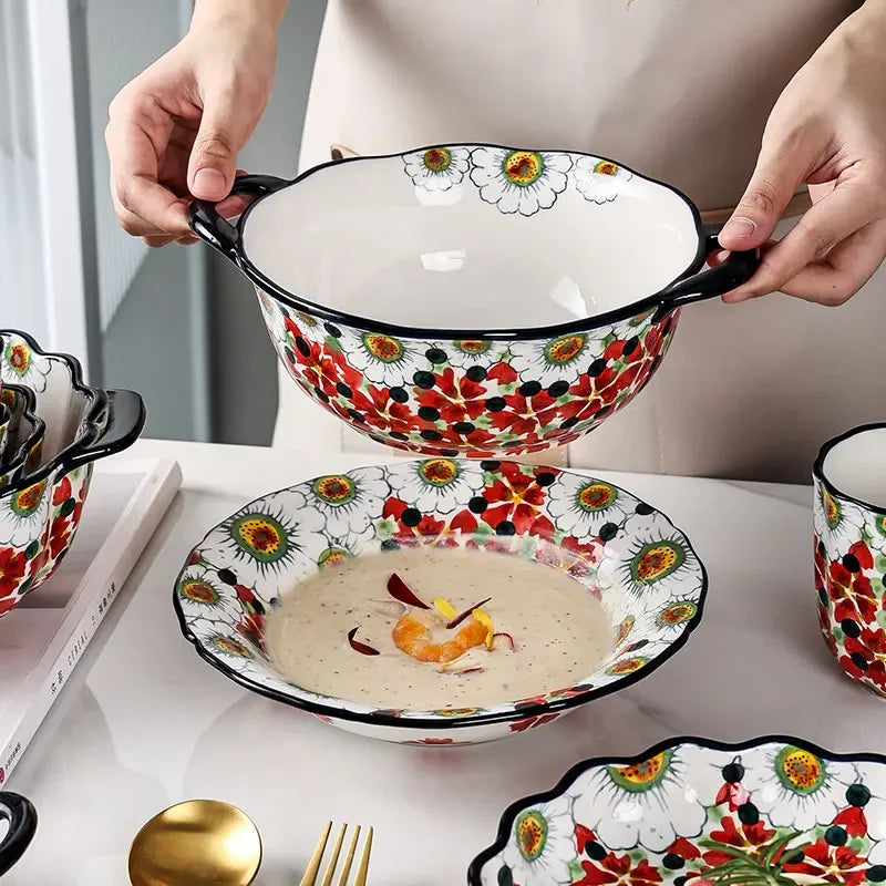 Keramiske Boller med Blomsterdesign