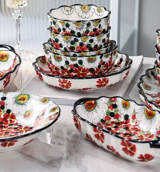 Keramiske Boller med Blomsterdesign