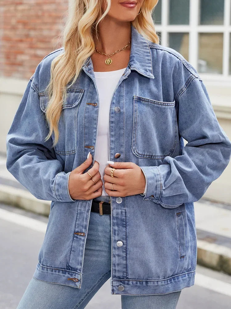 Kvindernes Denimjakke Overdimensioneret Stil