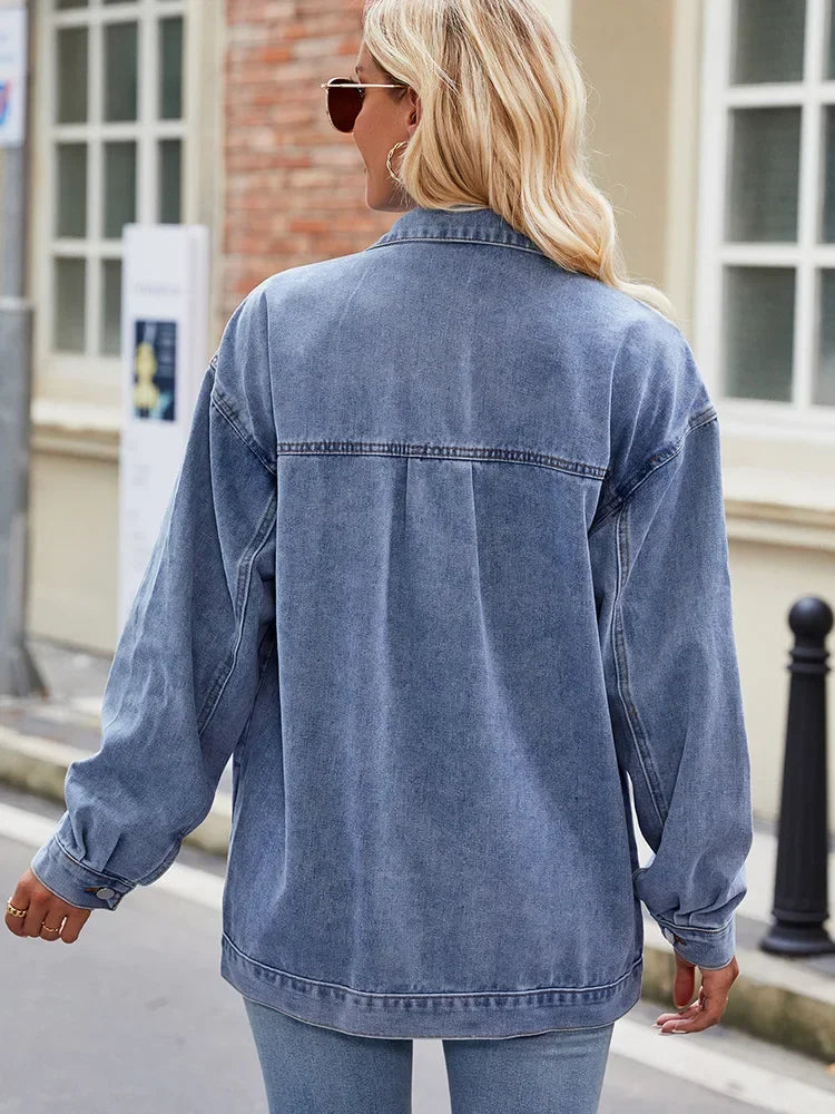 Kvindernes Denimjakke Overdimensioneret Stil