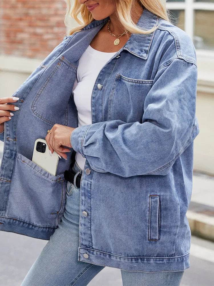 Kvindernes Denimjakke Overdimensioneret Stil