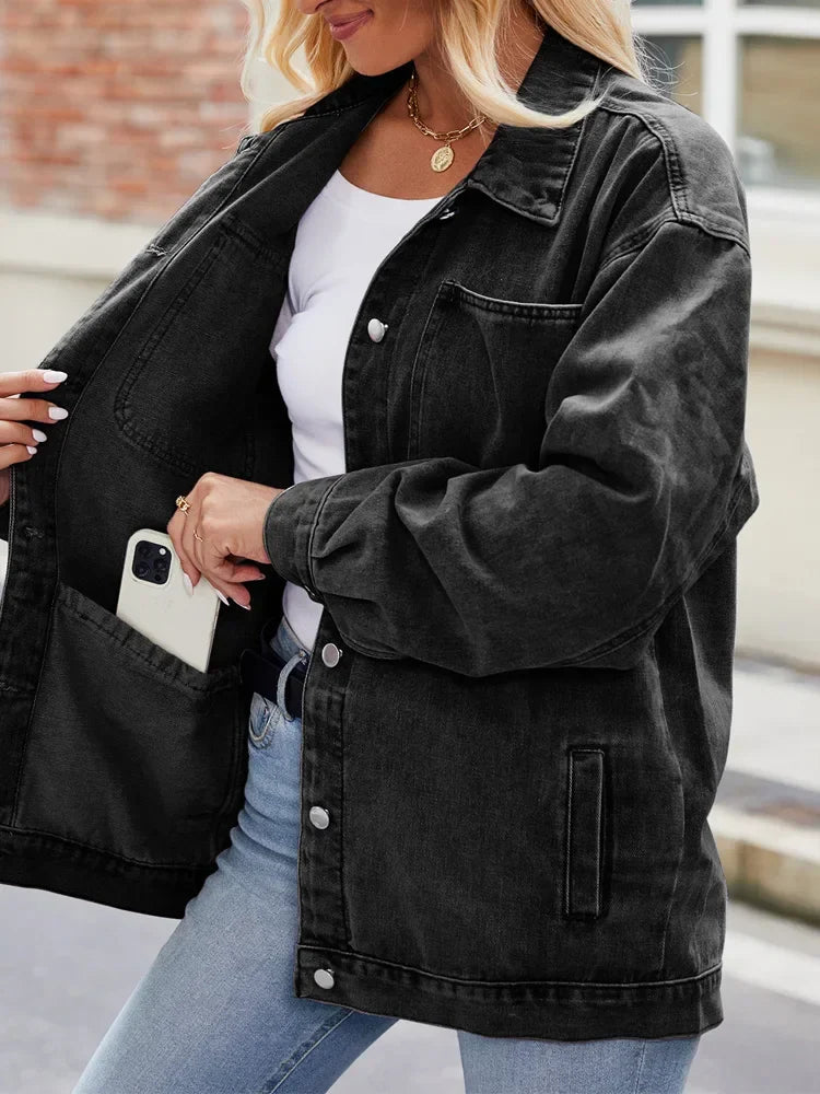 Kvindernes Denimjakke Overdimensioneret Stil