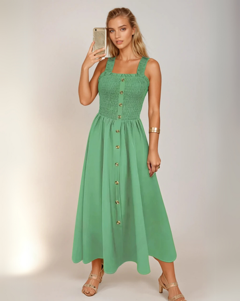 Kvinders A-Line Maxi Kjole Med Shirret Bodice