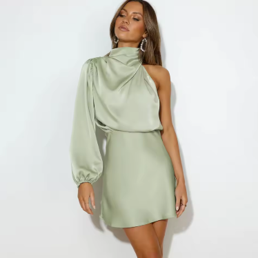 Kvinders Aftenkjole Asymmetrisk Satin One-Shoulder Med Pufærme