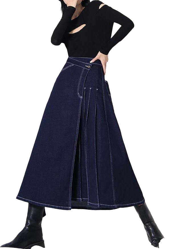 Kvinders Asymmetrisk Denim Nederdel Med Elastisk Talje