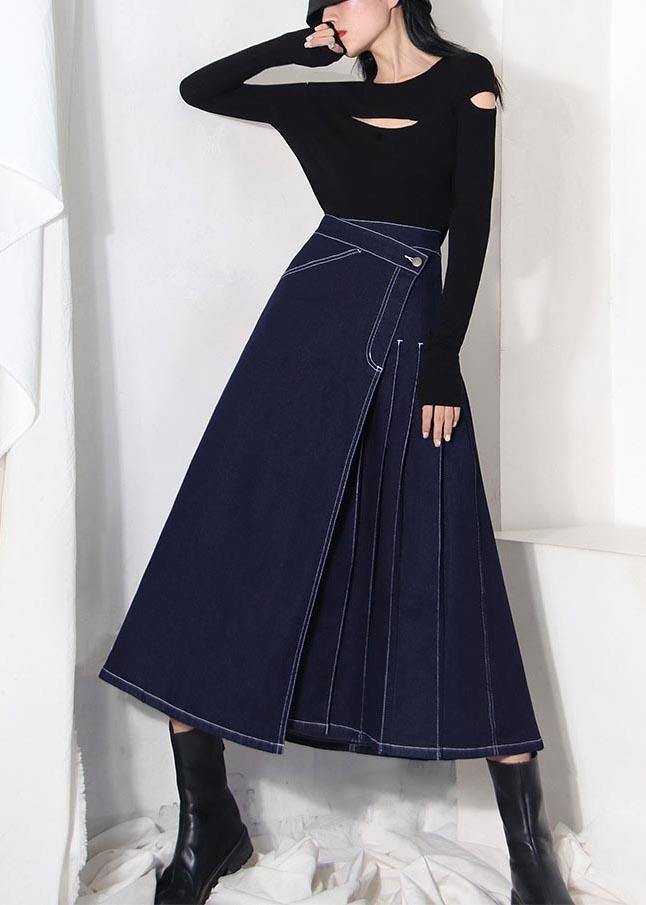Kvinders Asymmetrisk Denim Nederdel Med Elastisk Talje