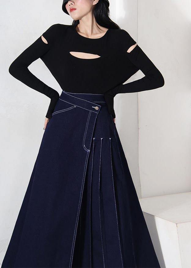 Kvinders Asymmetrisk Denim Nederdel Med Elastisk Talje