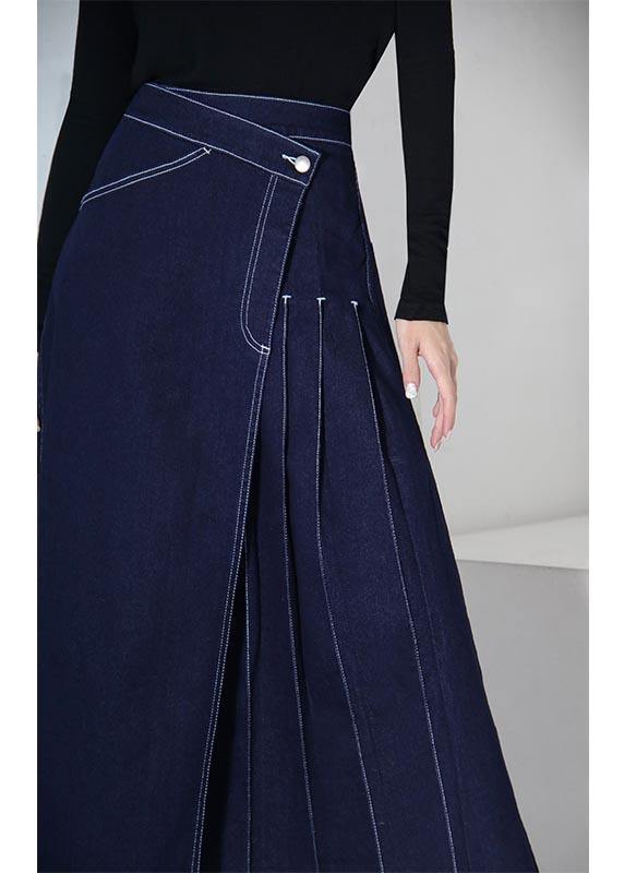 Kvinders Asymmetrisk Denim Nederdel Med Elastisk Talje