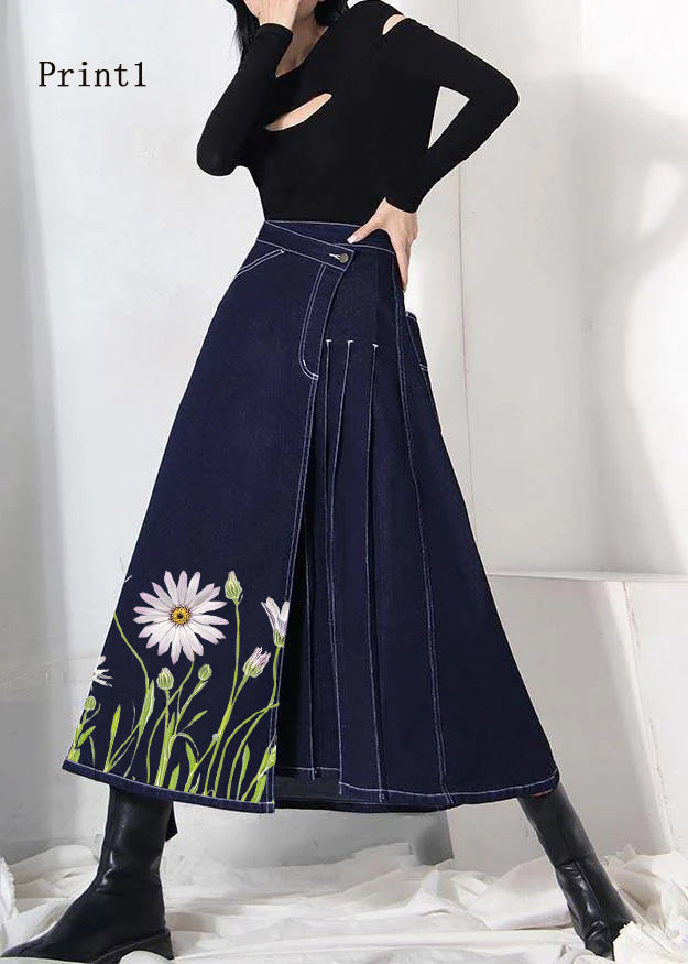 Kvinders Asymmetrisk Denim Nederdel Med Elastisk Talje