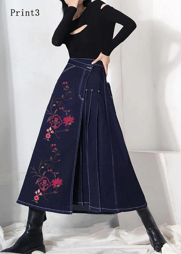 Kvinders Asymmetrisk Denim Nederdel Med Elastisk Talje