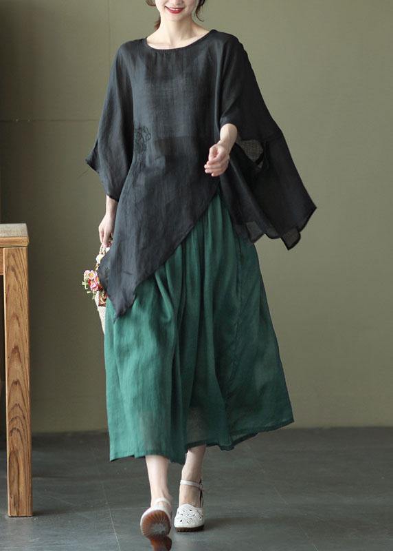 Kvinders Asymmetrisk Design Broderet Skjorte