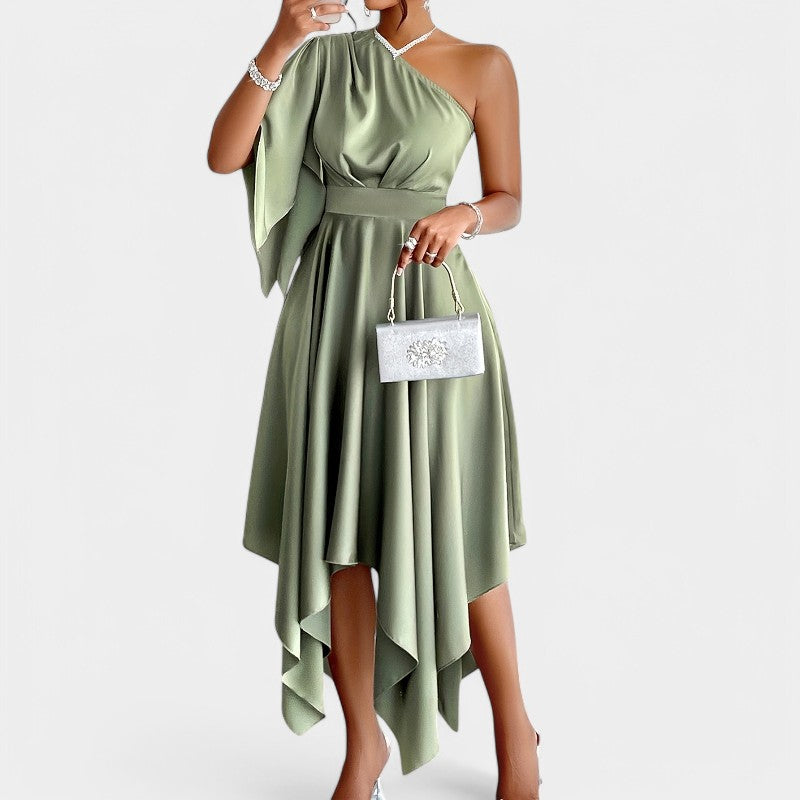 Kvinders Asymmetrisk Peplum Kjole i Polyester