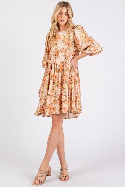 Kvinders Babydoll Mini Kjole Blomstret Linned Blend