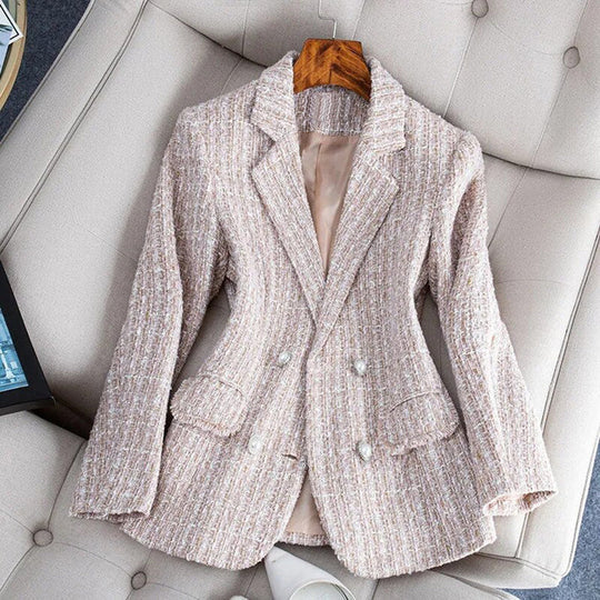 Kvinders Blazer Skræddersyet Pasform Dobbeltknap Tweed