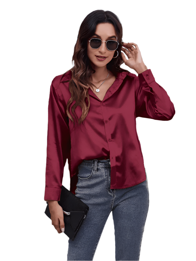 Kvinders Bluse Langærmet Satin Komfortabel Stil