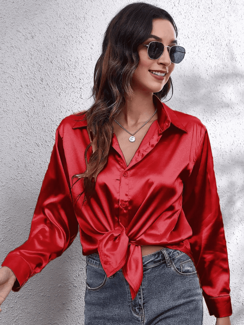 Kvinders Bluse Langærmet Satin Komfortabel Stil