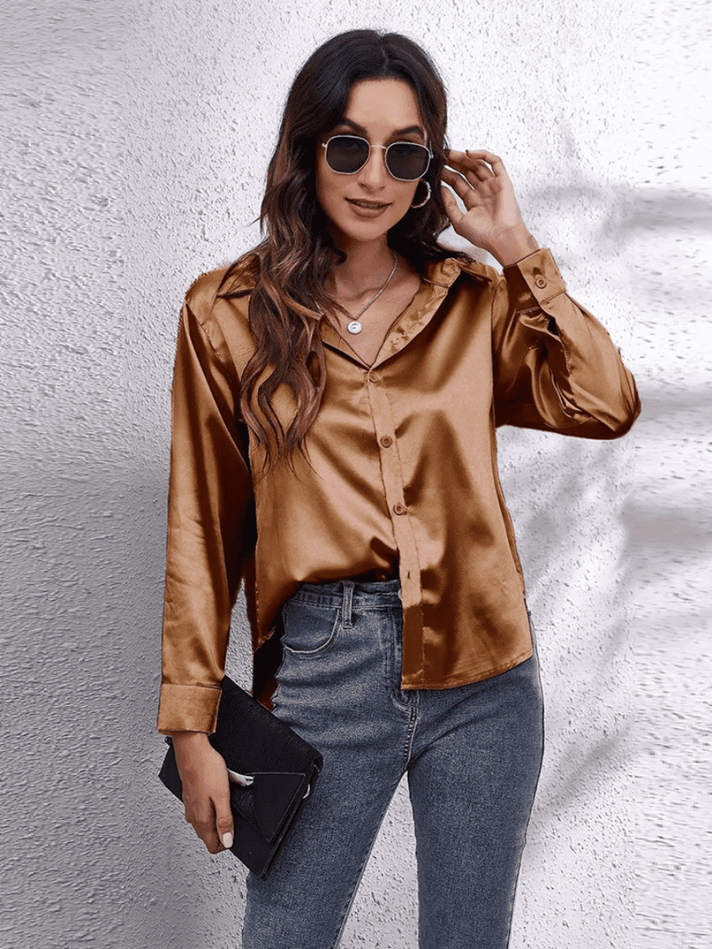 Kvinders Bluse Langærmet Satin Komfortabel Stil