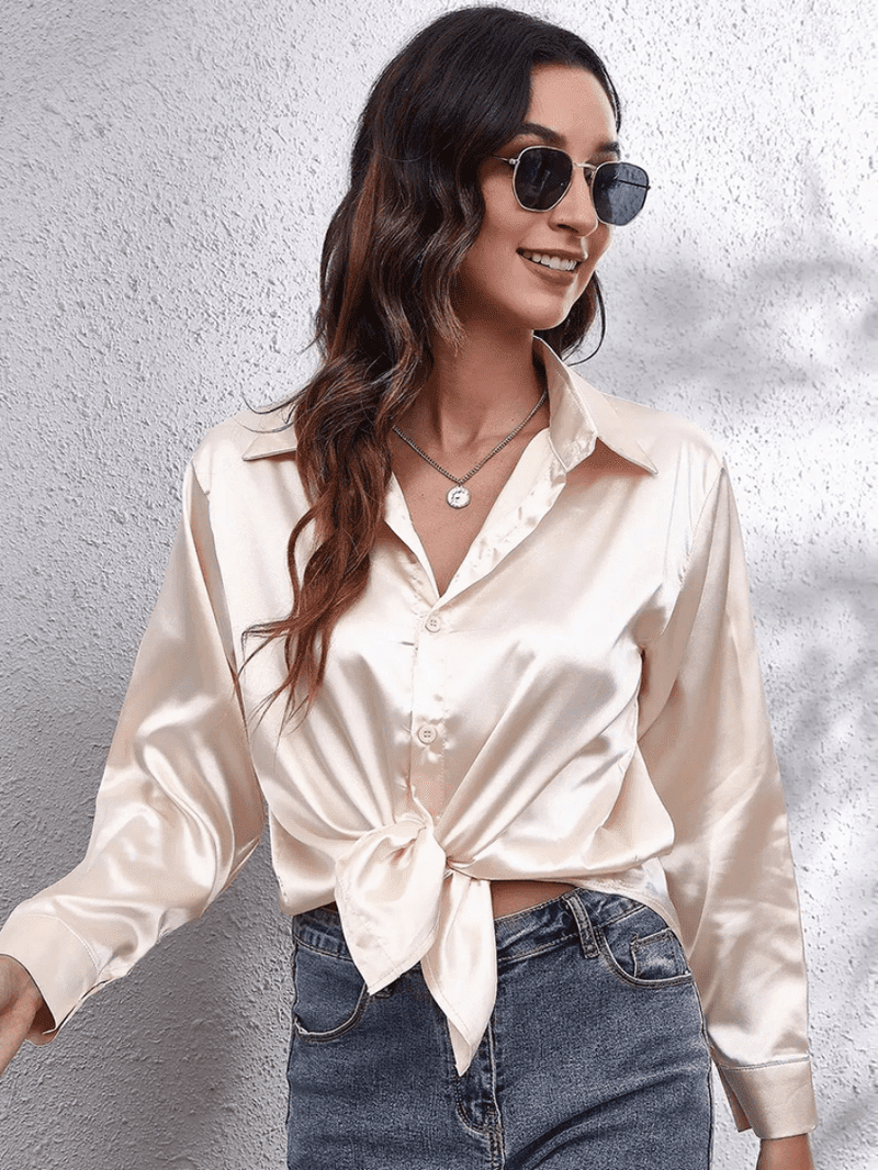 Kvinders Bluse Langærmet Satin Komfortabel Stil