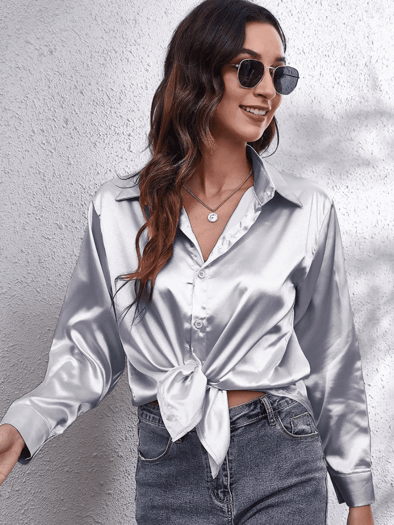 Kvinders Bluse Langærmet Satin Komfortabel Stil