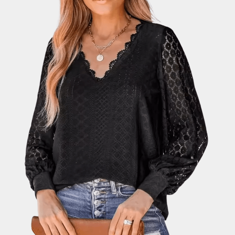 Kvinders Bluse i Lace med V-udskæring