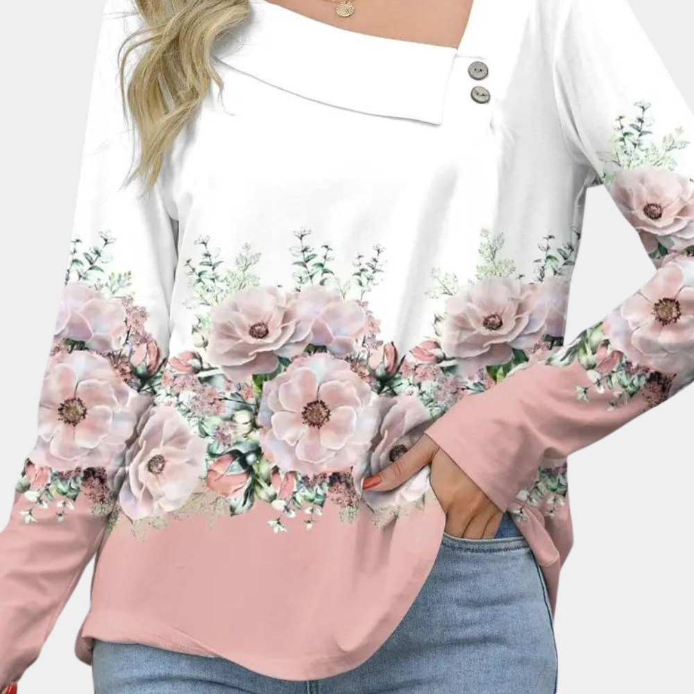 Kvinders Bluse med Blomsterprint og Flatterende Silhuet