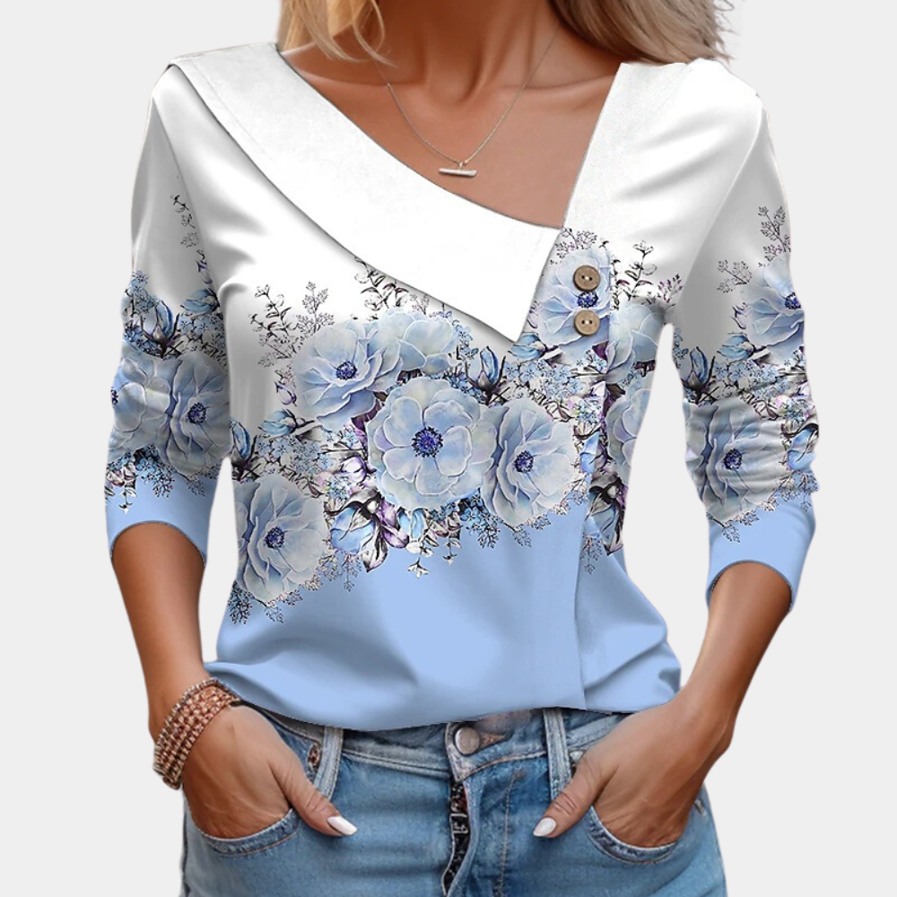 Kvinders Bluse med Blomsterprint og Flatterende Silhuet