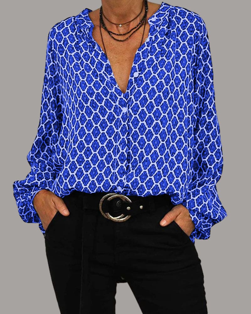 Kvinders Bluse med Lange Ærmer Geometrisk Design