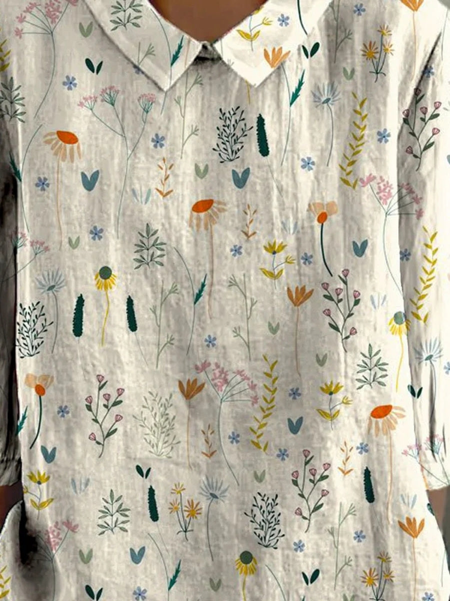 Kvinders Bluse med Vildblomst Print i Bløde Farver