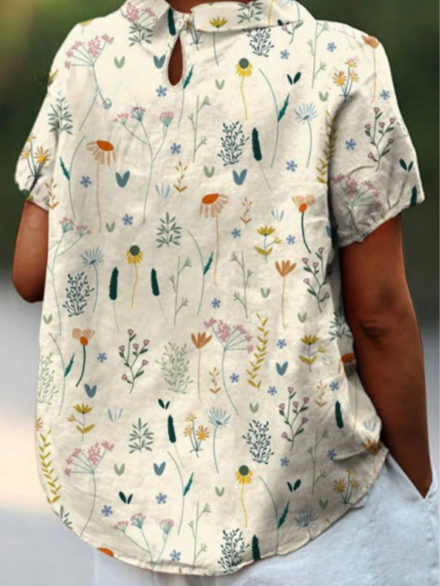 Kvinders Bluse med Vildblomst Print i Bløde Farver