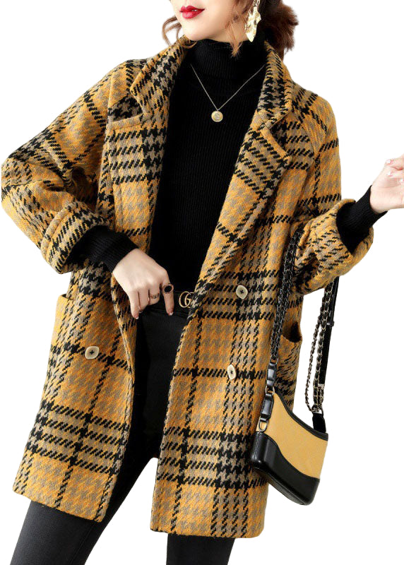 Kvinders Bohemian Plaid Coat med Peter Pan Krave