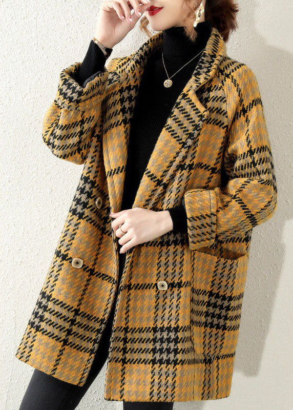 Kvinders Bohemian Plaid Coat med Peter Pan Krave