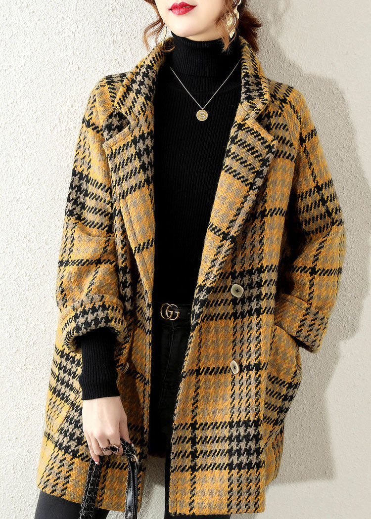 Kvinders Bohemian Plaid Coat med Peter Pan Krave