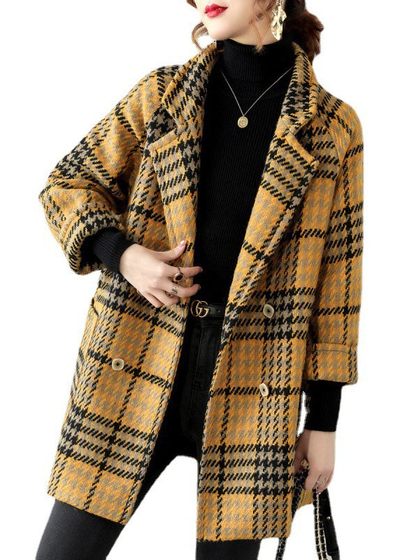 Kvinders Bohemian Plaid Coat med Peter Pan Krave