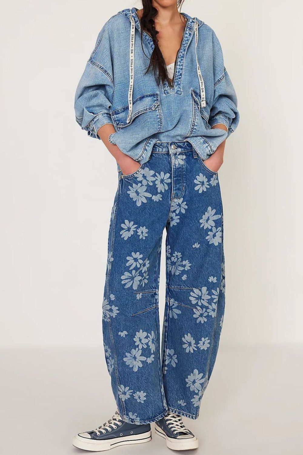 Kvinders Bredbenede Jeans Blomsterprint Rayon