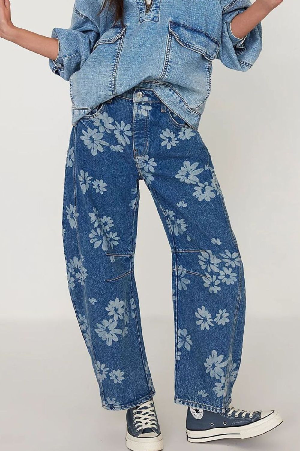 Kvinders Bredbenede Jeans Blomsterprint Rayon