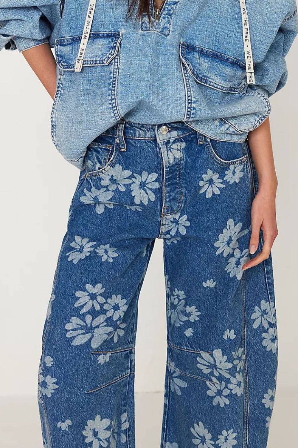 Kvinders Bredbenede Jeans Blomsterprint Rayon