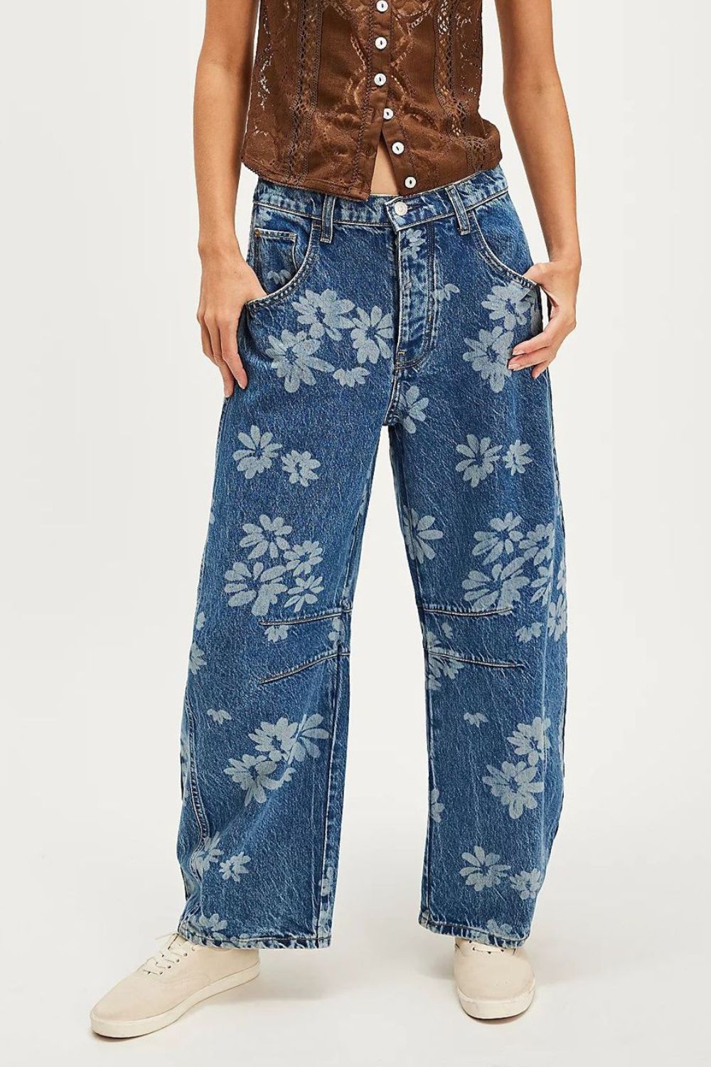 Kvinders Bredbenede Jeans Blomsterprint Rayon